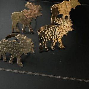 Moose shaped Gold metal Napkin Rings, four